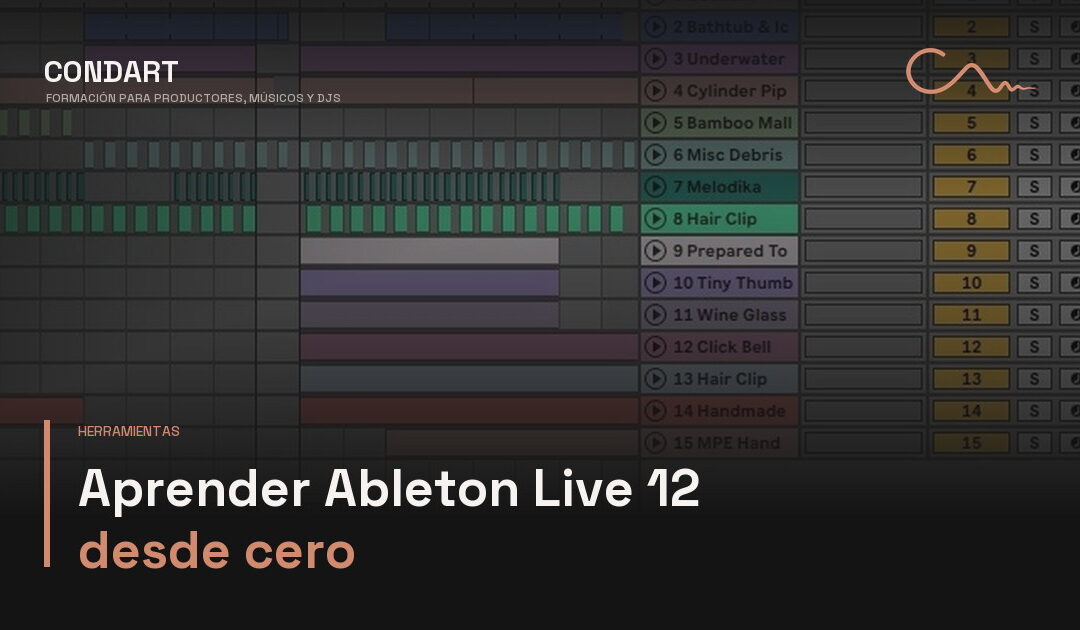 Sesión de Ableton Live 12 con pistas y clips de colores