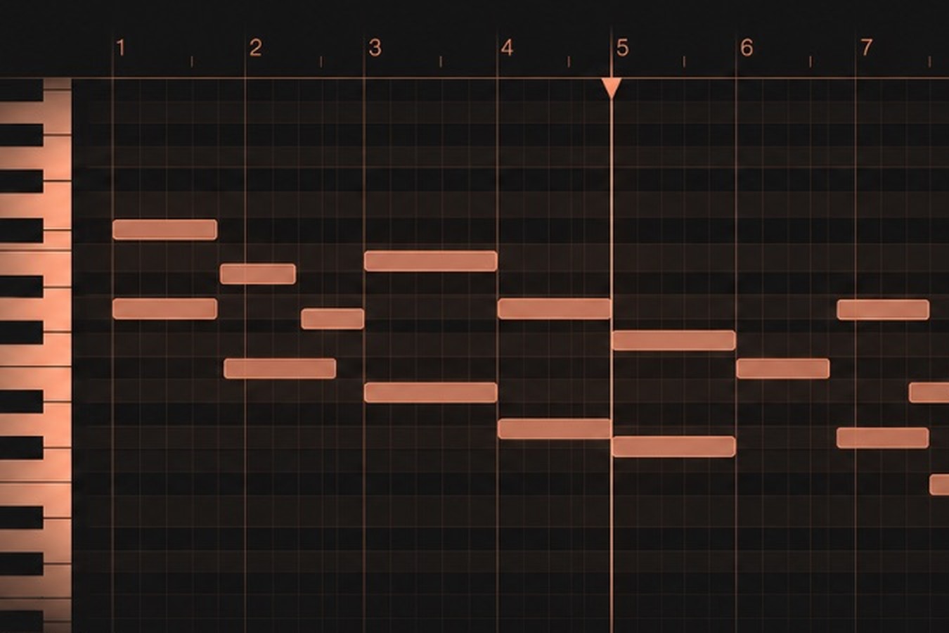 Piano roll con notas de una melodía en naranja